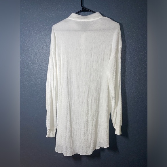 Vibrant Solid Textured Button Front Blouse size Large Drop Shoulder  Cover Up - Picture 6 of 11